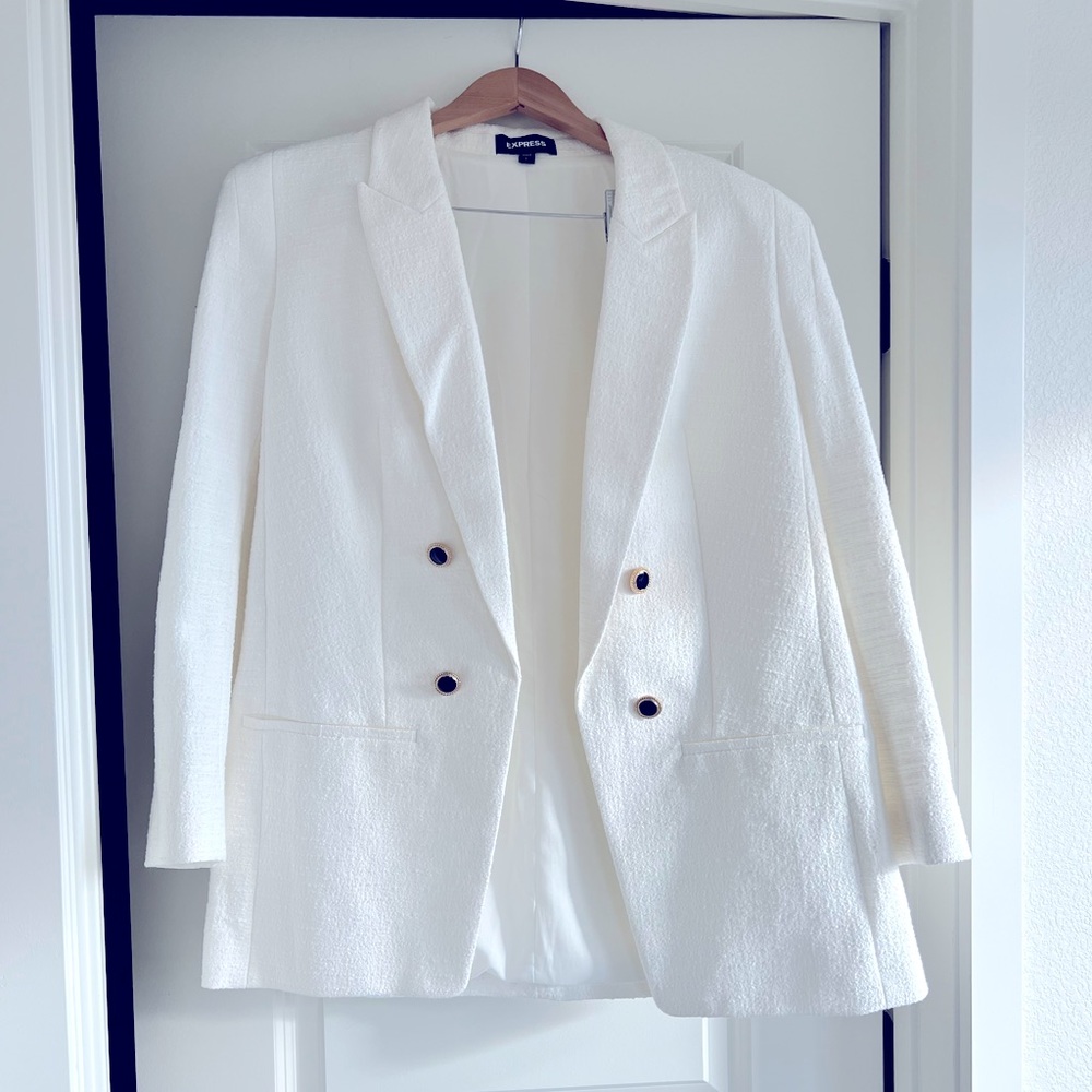 Express White Blazer with Black & Gold Buttons